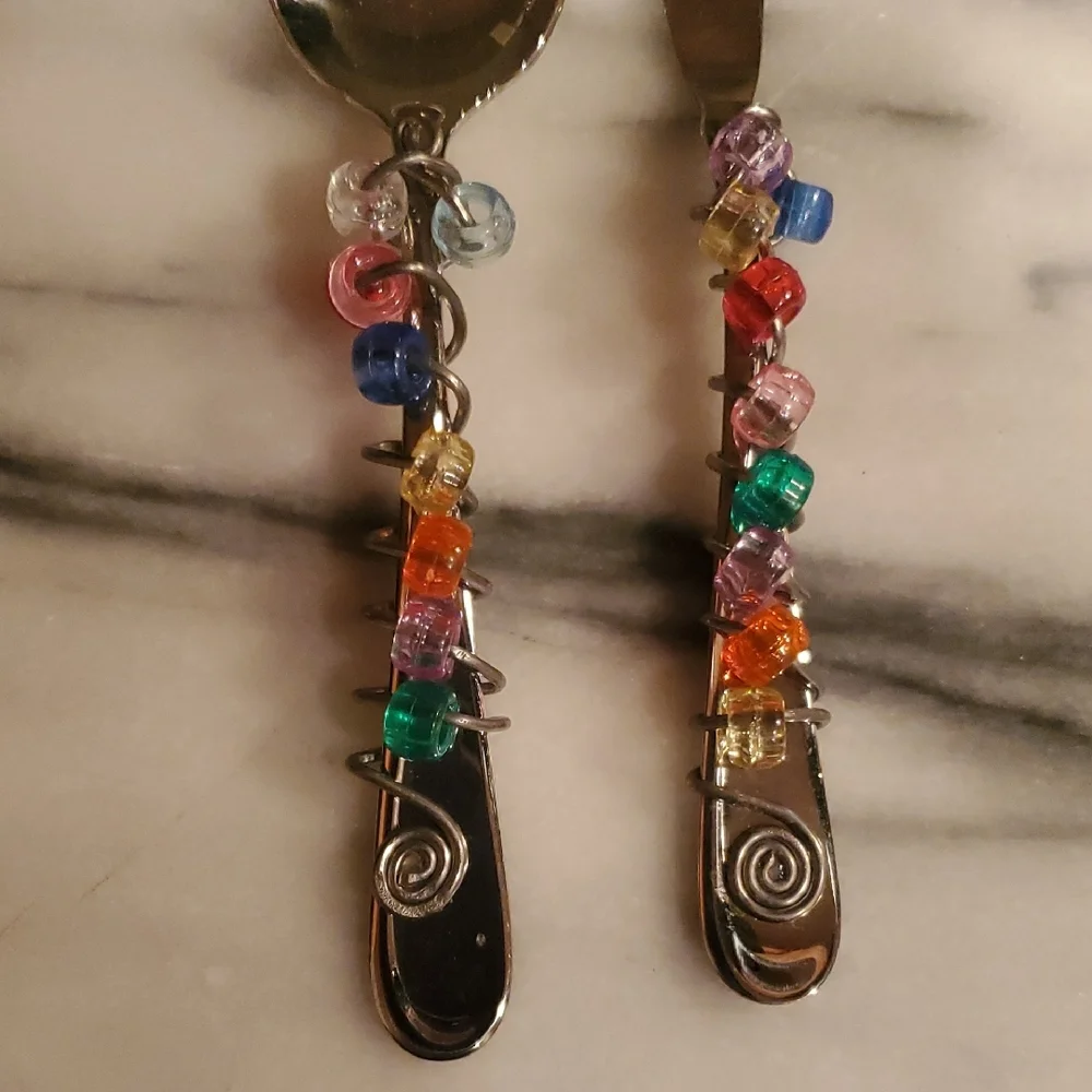 Colorful Beaded Oneida Spoon and Knife Set